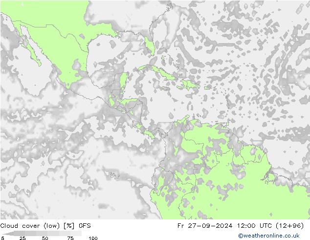 Cloud cover (low) GFS Fr 27.09.2024 12 UTC