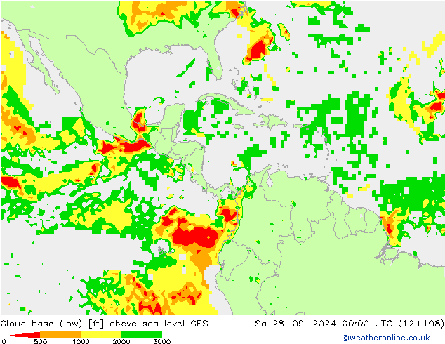 Cloud base (low) GFS сб 28.09.2024 00 UTC