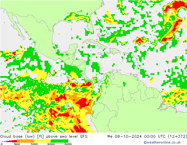 Cloud base (low) GFS mer 09.10.2024 00 UTC