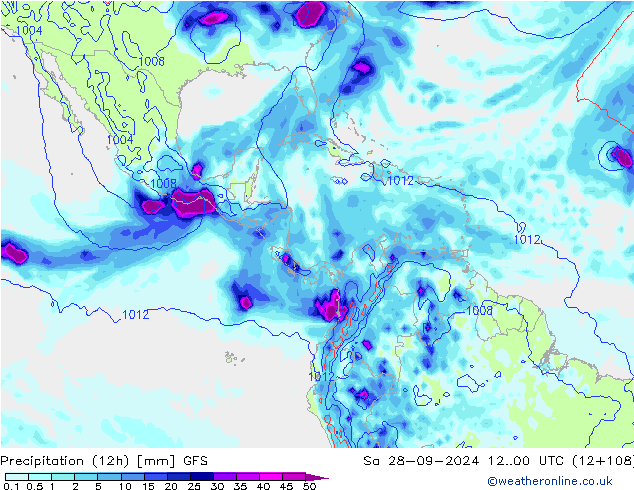 Precipitation (12h) GFS Sa 28.09.2024 00 UTC