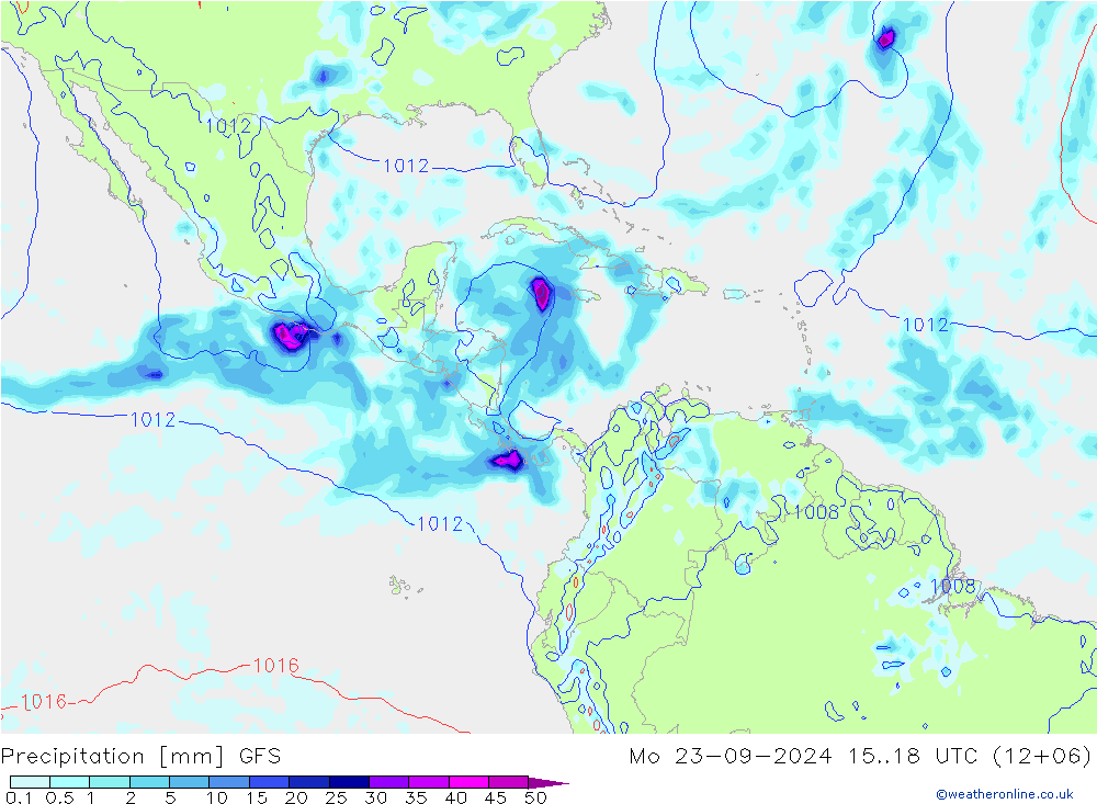 Srážky GFS Po 23.09.2024 18 UTC