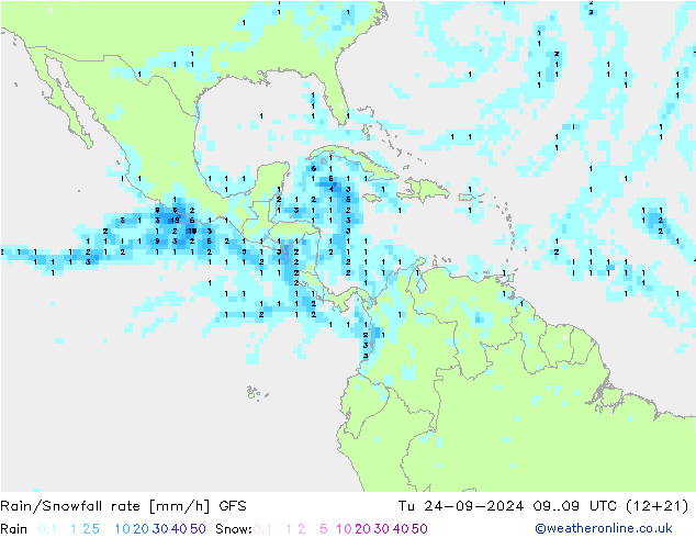 Rain/Snowfall rate GFS mar 24.09.2024 09 UTC