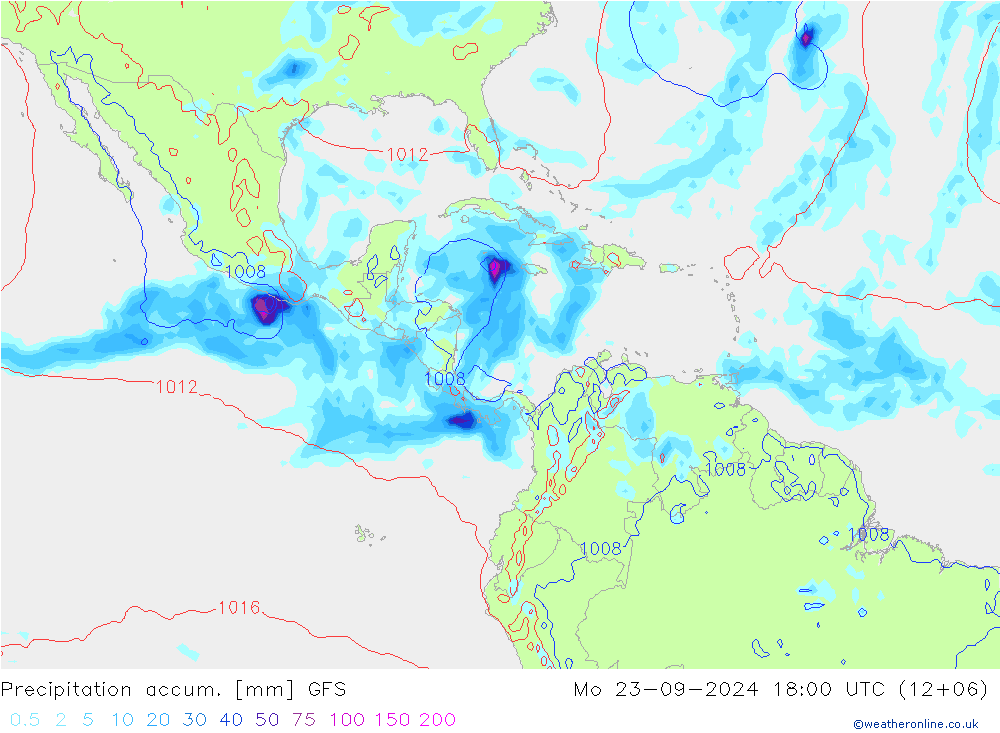 Precipitation accum. GFS Mo 23.09.2024 18 UTC