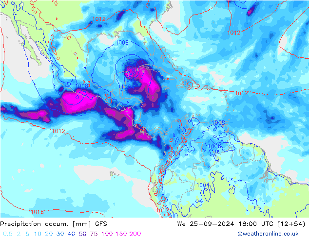 Precipitation accum. GFS śro. 25.09.2024 18 UTC