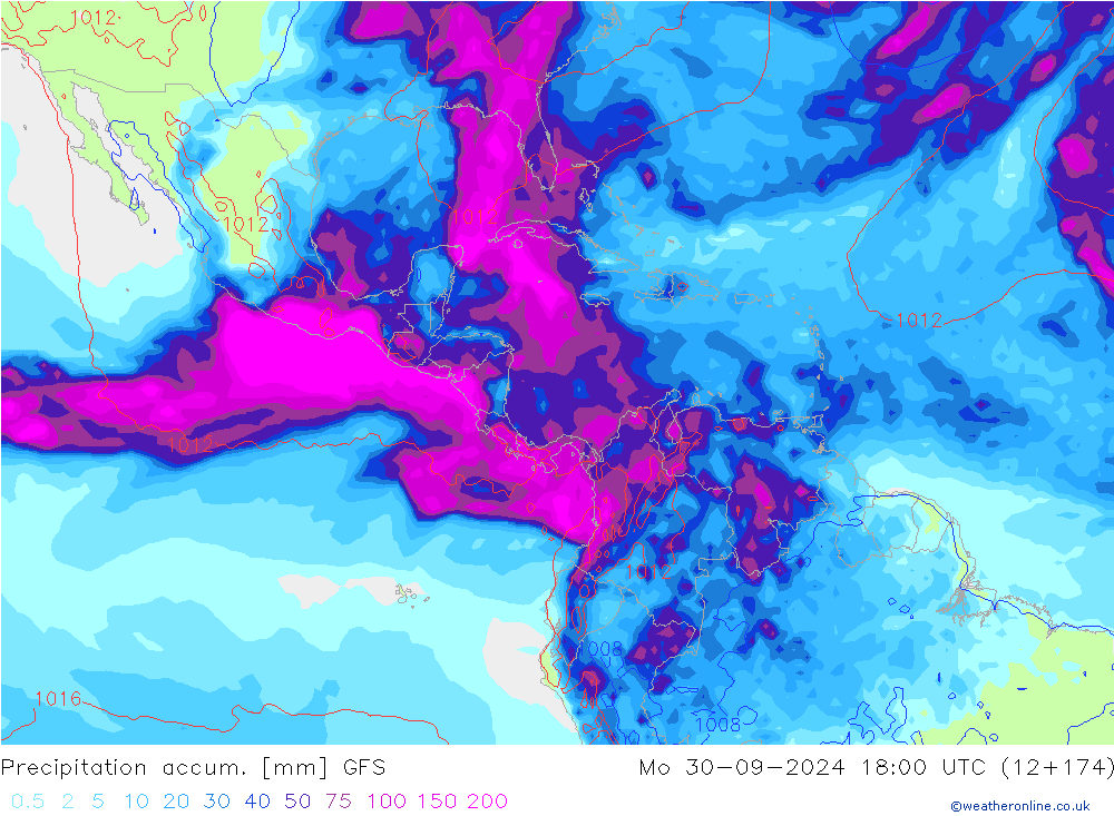 Precipitation accum. GFS lun 30.09.2024 18 UTC