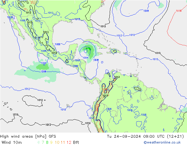 High wind areas GFS mar 24.09.2024 09 UTC