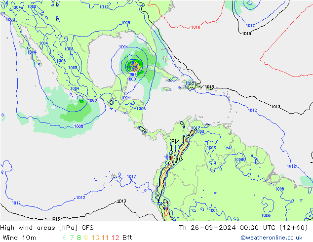 High wind areas GFS  26.09.2024 00 UTC