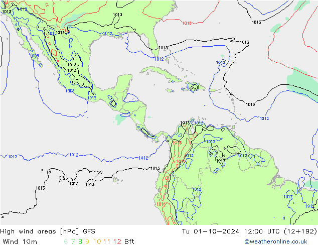 High wind areas GFS mar 01.10.2024 12 UTC