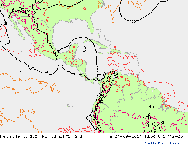 Height/Temp. 850 hPa GFS Tu 24.09.2024 18 UTC