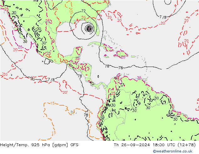 Height/Temp. 925 hPa GFS Čt 26.09.2024 18 UTC