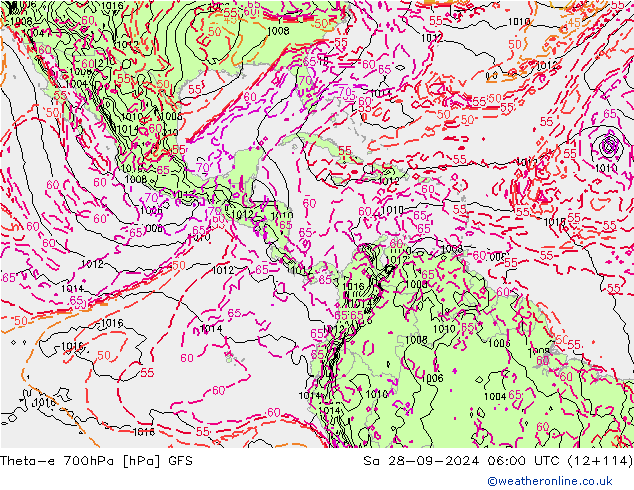 Theta-e 700hPa GFS za 28.09.2024 06 UTC