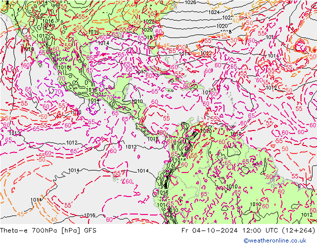 Theta-e 700hPa GFS Fr 04.10.2024 12 UTC