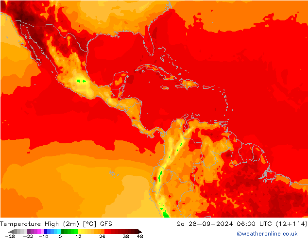 Temp. massima (2m) GFS sab 28.09.2024 06 UTC