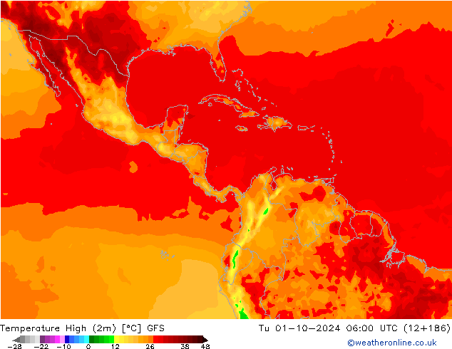 Temperature High (2m) GFS Tu 01.10.2024 06 UTC