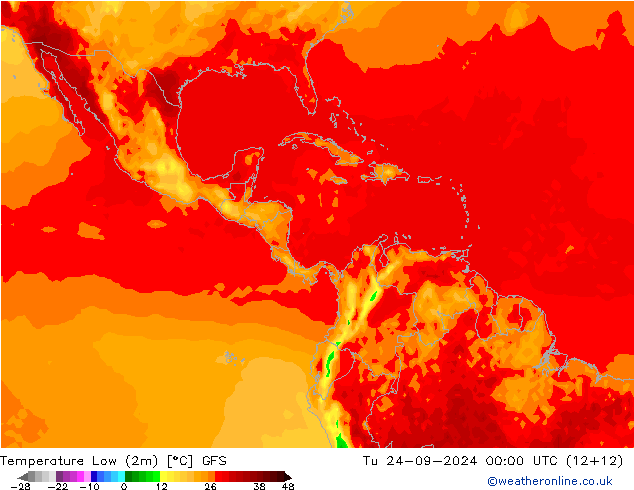 Min.temperatuur (2m) GFS di 24.09.2024 00 UTC