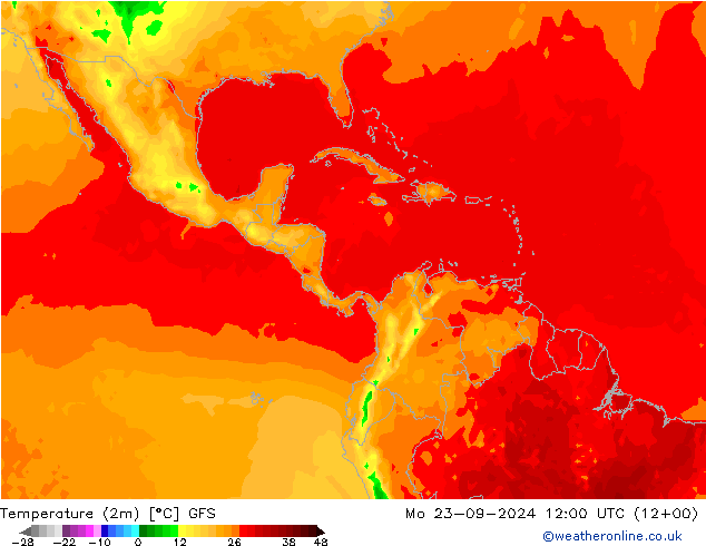 Temperature (2m) GFS Mo 23.09.2024 12 UTC