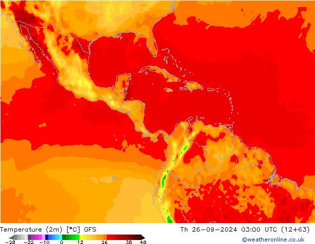 Temperatuurkaart (2m) GFS do 26.09.2024 03 UTC