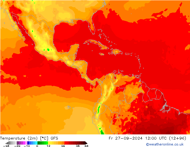 Temperaturkarte (2m) GFS Fr 27.09.2024 12 UTC