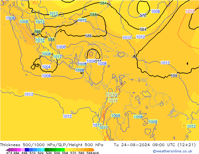 Thck 500-1000hPa GFS  24.09.2024 09 UTC