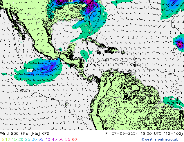 Wind 850 hPa GFS September 2024