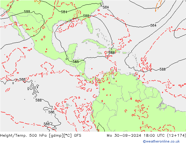 Height/Temp. 500 hPa GFS Mo 30.09.2024 18 UTC