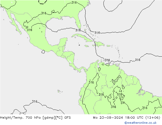 Height/Temp. 700 hPa GFS Po 23.09.2024 18 UTC