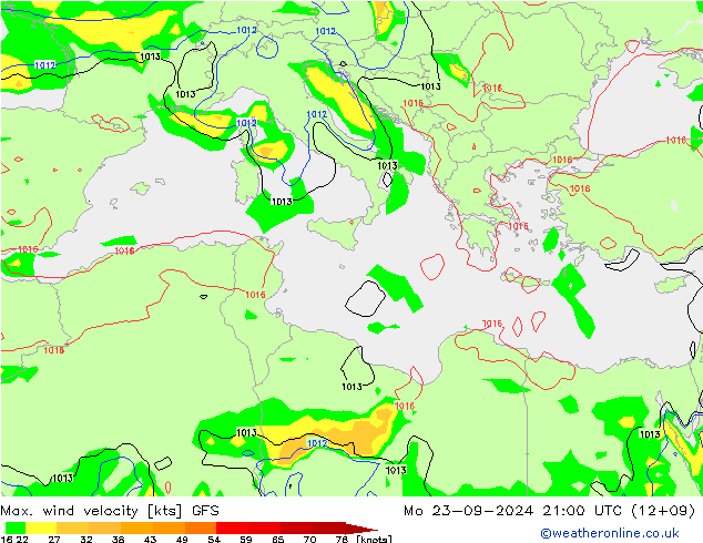 Max. wind velocity GFS lun 23.09.2024 21 UTC