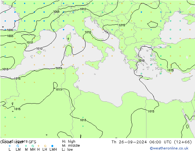 Wolkenlagen GFS do 26.09.2024 06 UTC