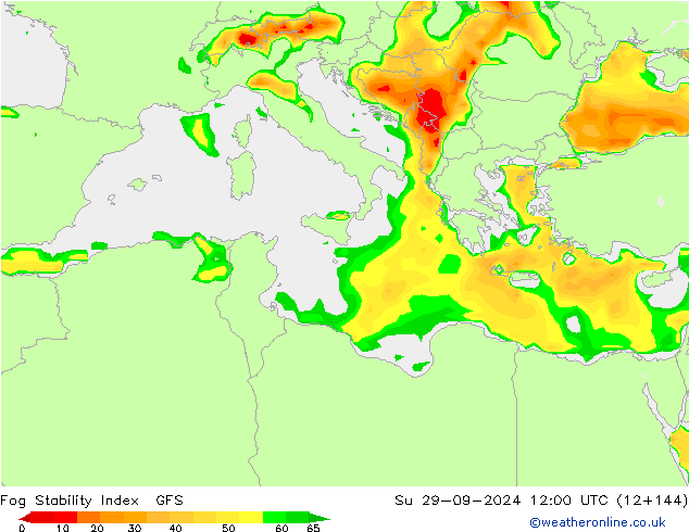 Fog Stability Index GFS dim 29.09.2024 12 UTC