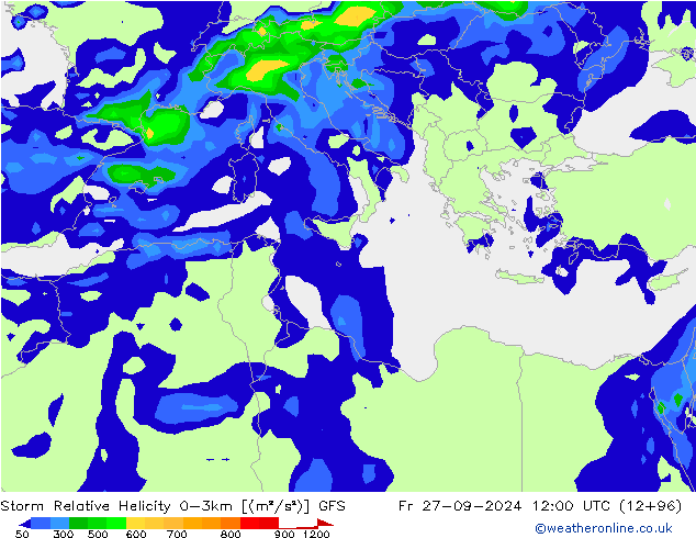 Storm Relative Helicity GFS Fr 27.09.2024 12 UTC