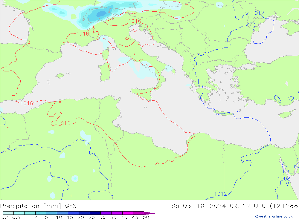 Precipitación GFS sáb 05.10.2024 12 UTC