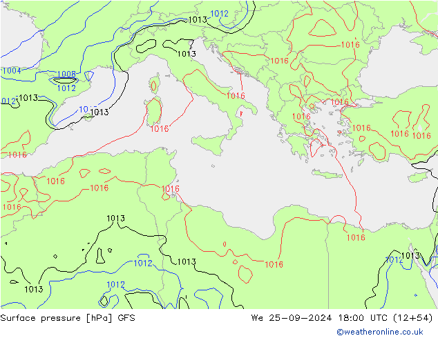 Presión superficial GFS mié 25.09.2024 18 UTC