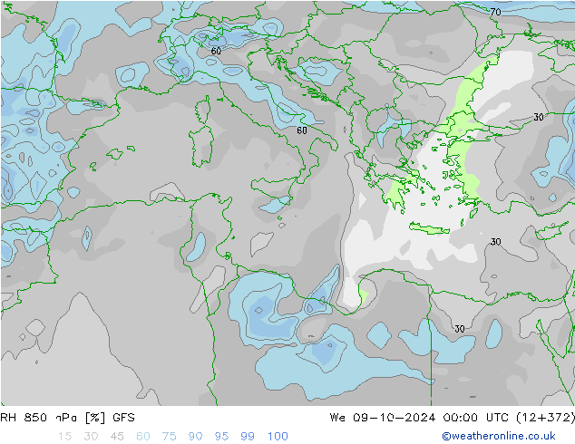 RH 850 hPa GFS St 09.10.2024 00 UTC