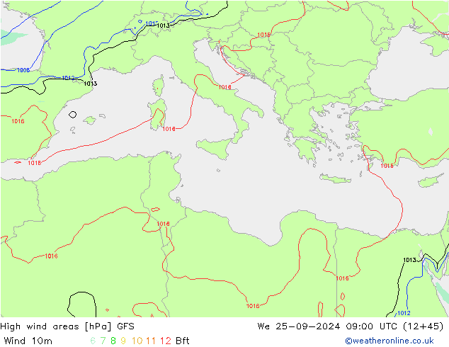 Windvelden GFS wo 25.09.2024 09 UTC