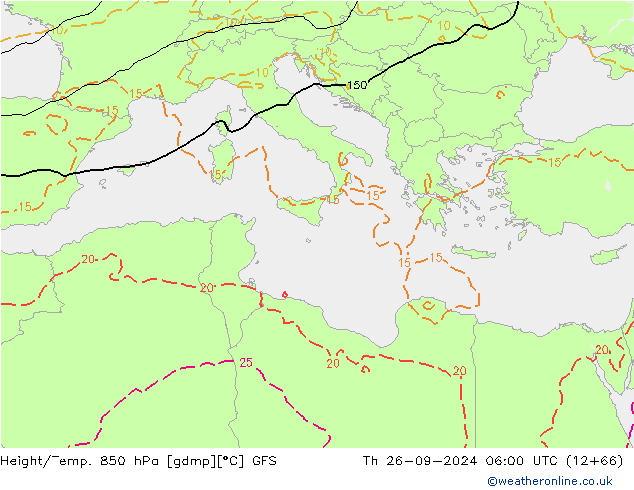 Height/Temp. 850 hPa GFS czw. 26.09.2024 06 UTC