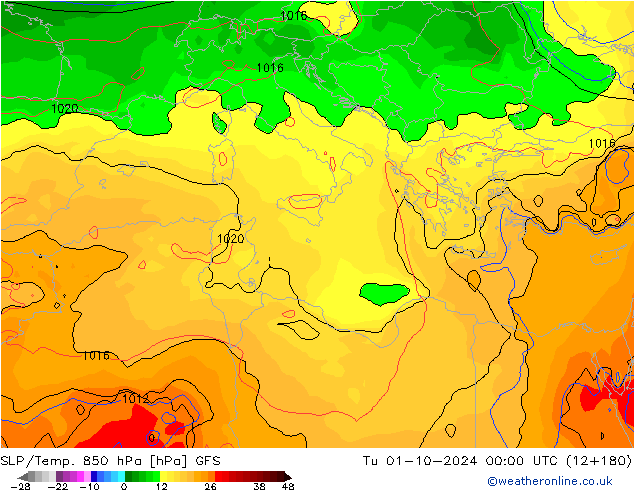 SLP/Temp. 850 hPa GFS mar 01.10.2024 00 UTC