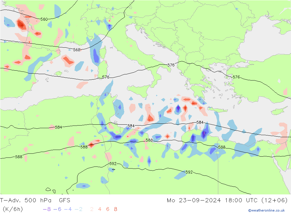 T-Adv. 500 hPa GFS Mo 23.09.2024 18 UTC