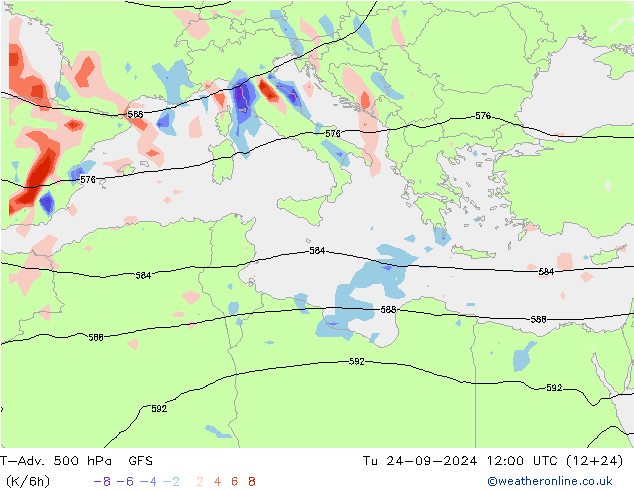 T-Adv. 500 гПа GFS вт 24.09.2024 12 UTC