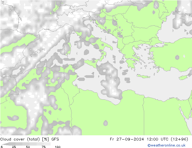 Bewolking (Totaal) GFS vr 27.09.2024 12 UTC