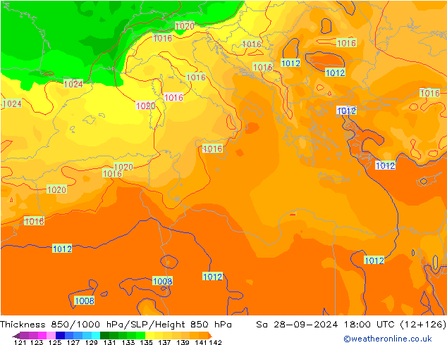 Thck 850-1000 hPa GFS Sa 28.09.2024 18 UTC