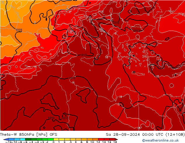 Theta-W 850hPa GFS  28.09.2024 00 UTC