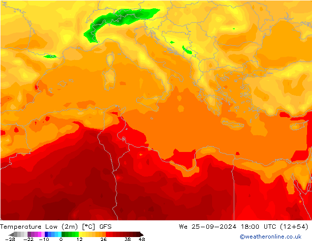 Minumum Değer (2m) GFS Çar 25.09.2024 18 UTC