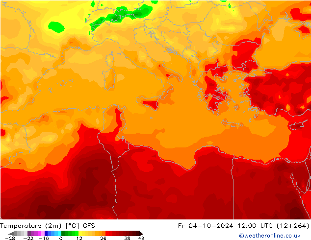 Temperaturkarte (2m) GFS Fr 04.10.2024 12 UTC