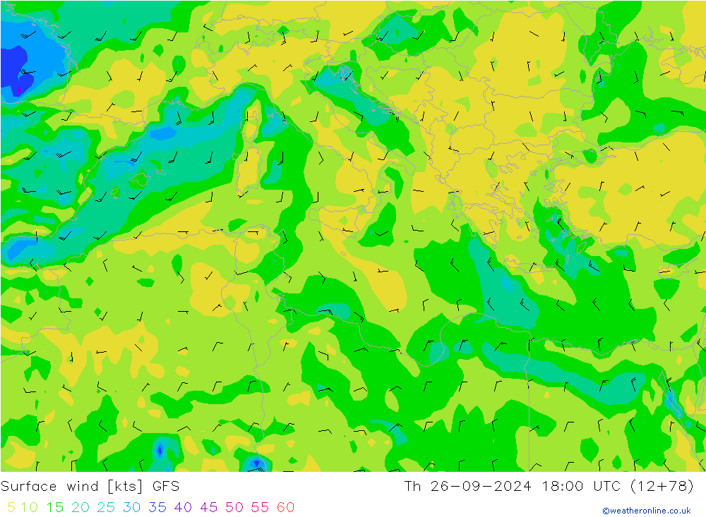 Vent 10 m GFS jeu 26.09.2024 18 UTC