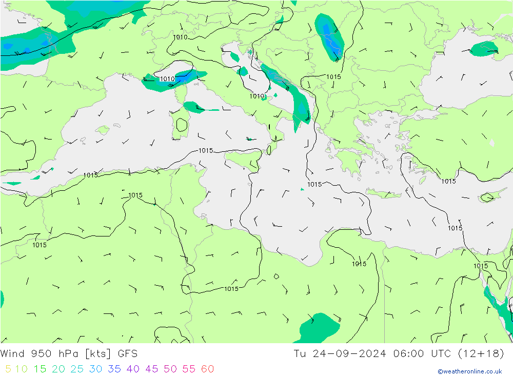 Wind 950 hPa GFS Tu 24.09.2024 06 UTC