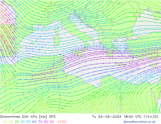 Streamlines 200 hPa GFS Tu 24.09.2024 18 UTC