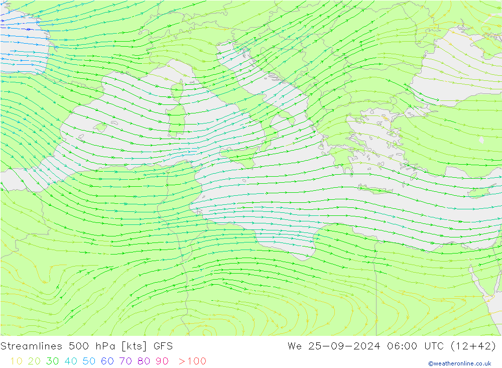 Streamlines 500 hPa GFS We 25.09.2024 06 UTC