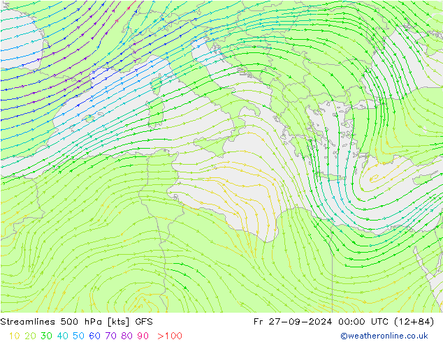 Streamlines 500 hPa GFS Fr 27.09.2024 00 UTC