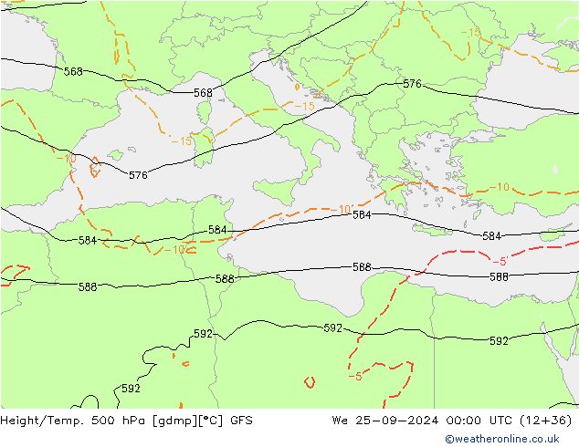 Z500/Yağmur (+YB)/Z850 GFS Çar 25.09.2024 00 UTC