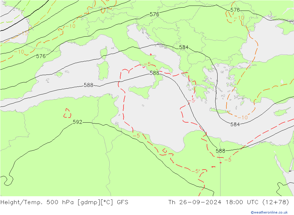 Height/Temp. 500 hPa GFS  26.09.2024 18 UTC